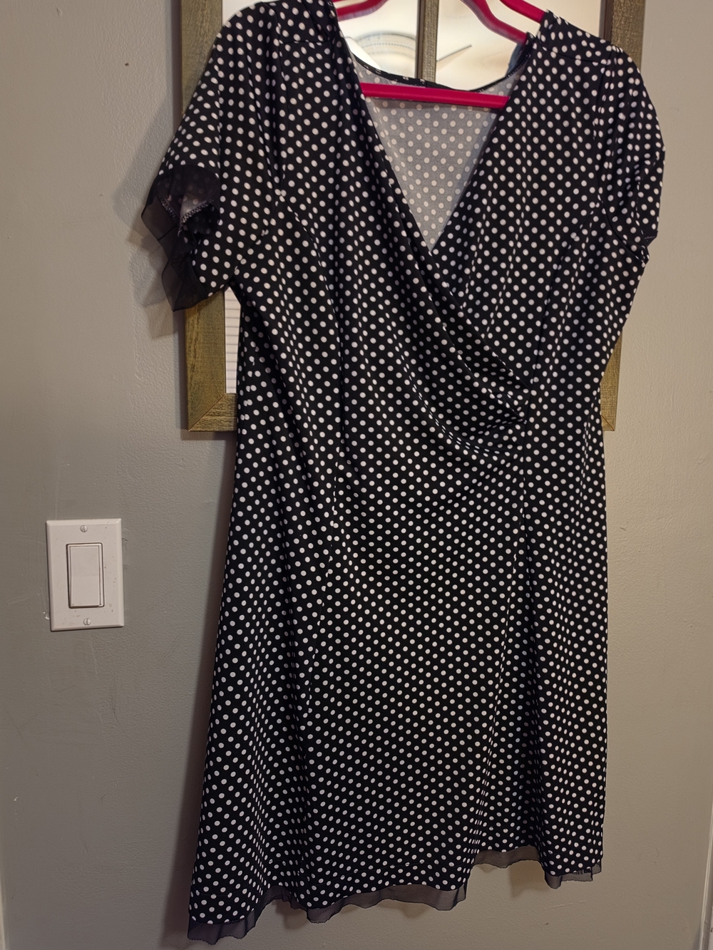 Polka Dot Wrap-Style Dress - Black and White